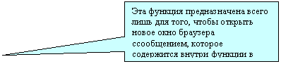 Прямоугольная выноска: Эта функция предназначена всего лишь для того, чтобы открыть новое окно браузера ссообщением, которое содержится внутри функции в виде текста