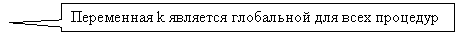 Прямоугольная выноска: Переменная k является глобальной для всех процедур